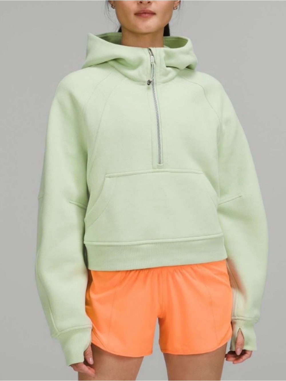 Light Green Half-Zip Hooded Sweatshirt